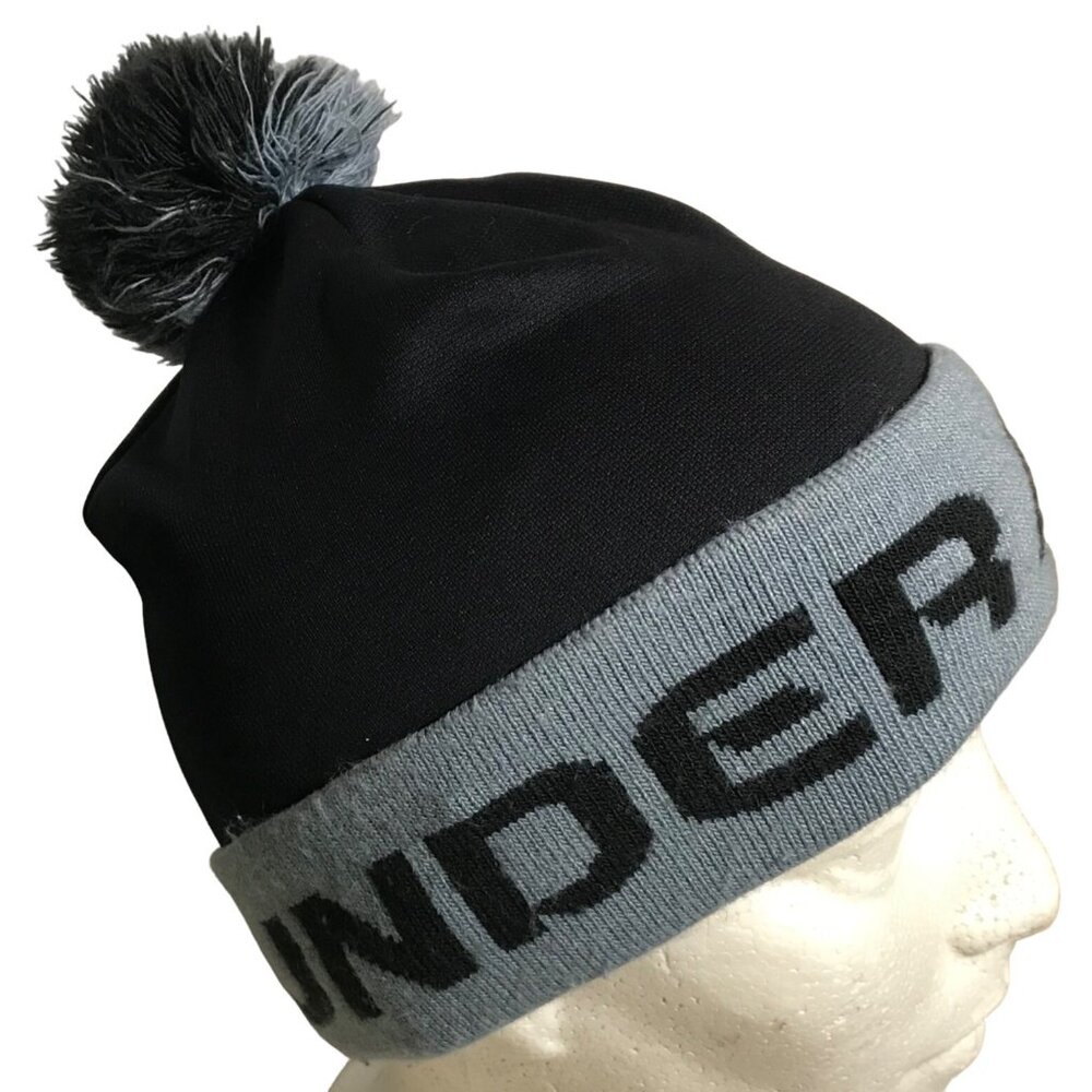 Under Armour Winter Hat Youth Black & Gray Pom Beanie Gametime One Size